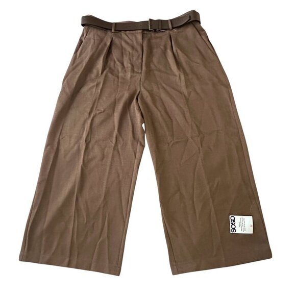 ASOS DESIGN Curve tailored ankle grazer pants with PU belt in mocha Size 16 New - Picture 2 of 16